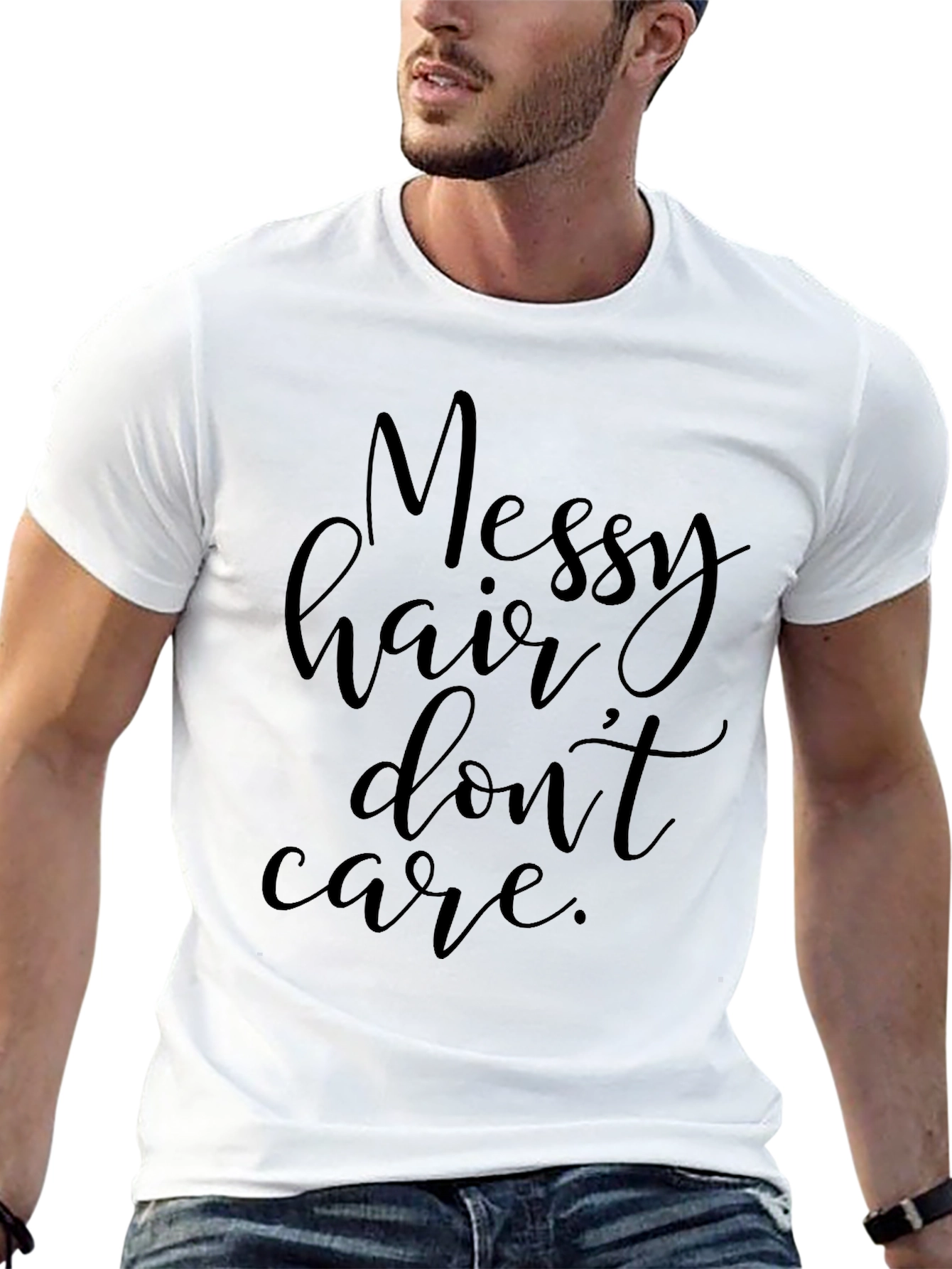Messy Hair Dont Care Black T-Shirt