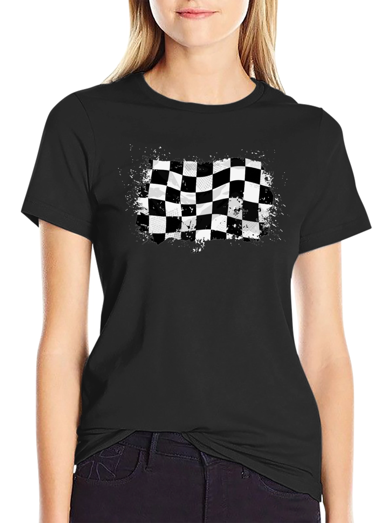 Checkered Flag Graphic Tee - Black