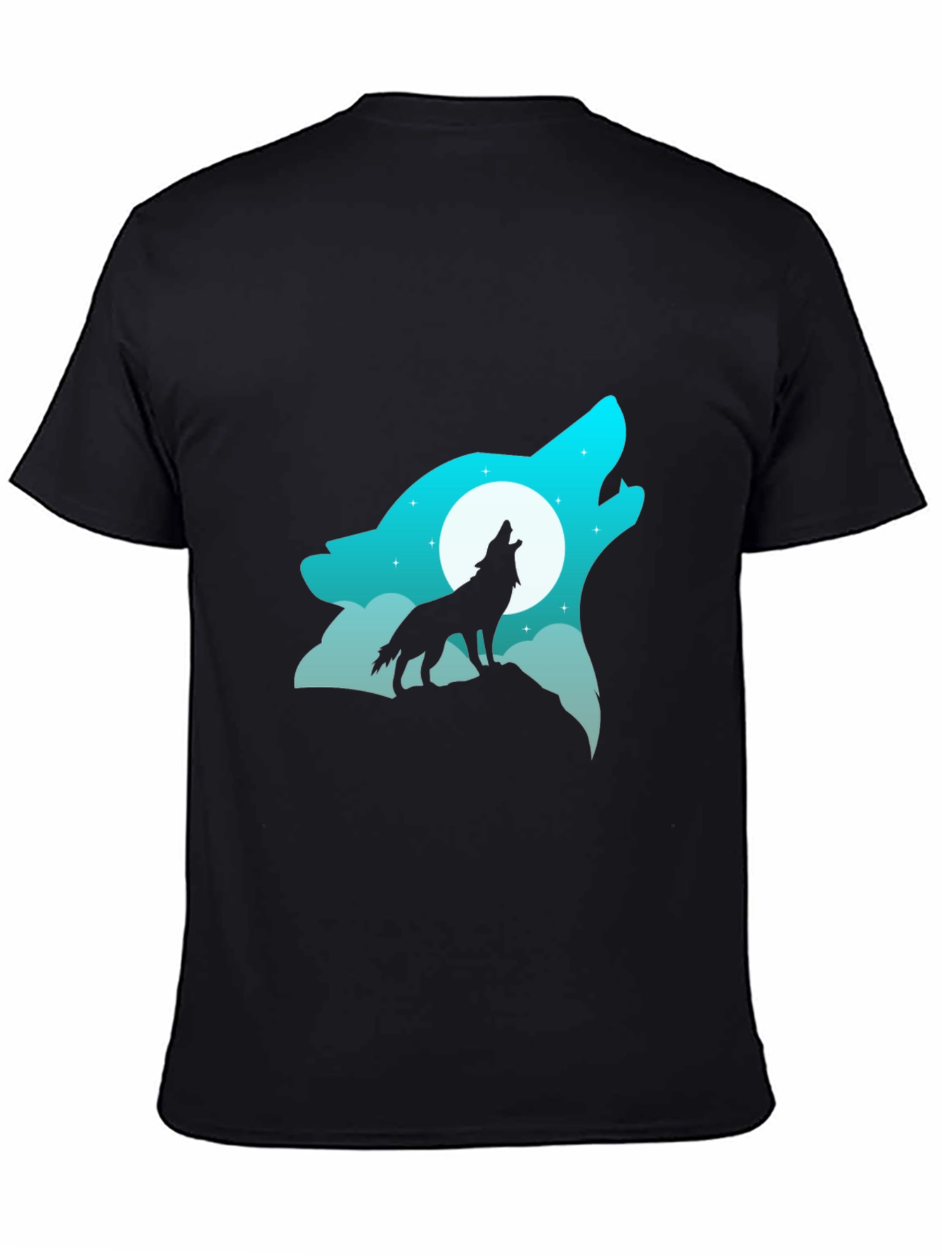 Wolf Howling at Moon Graphic Tee - Black Cotton