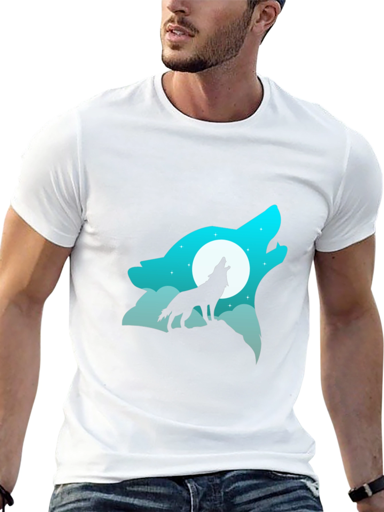 Wolf Howling at Moon Graphic Tee - Black Cotton