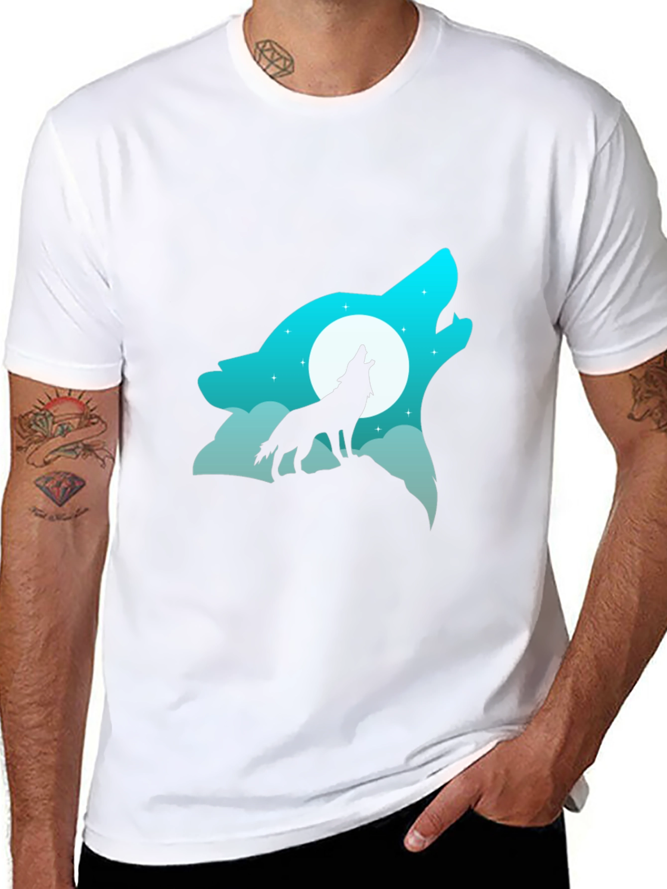 Wolf Howling at Moon Graphic Tee - Black Cotton
