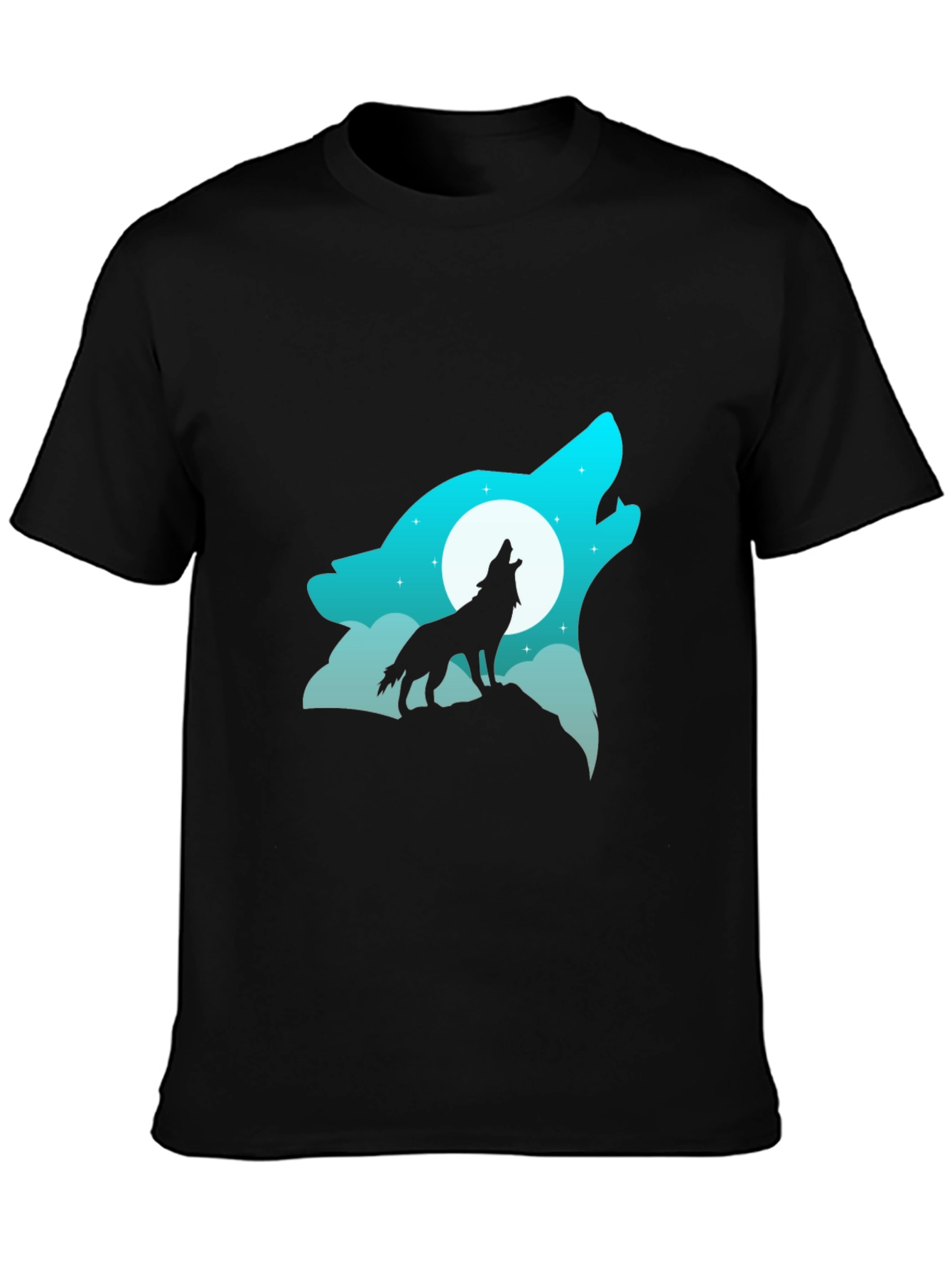 Wolf Howling at Moon Graphic Tee - Black Cotton