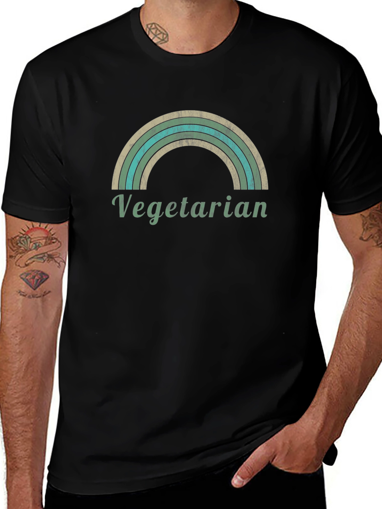 Vegetarian Rainbow Graphic T-Shirt - Unisex Black Tee