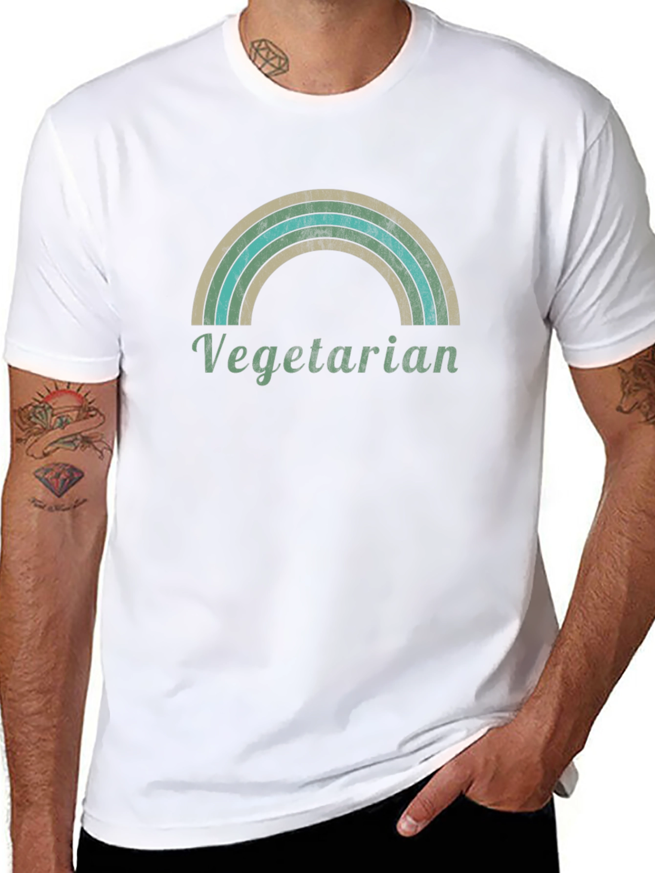 Vegetarian Rainbow Graphic T-Shirt - Unisex Black Tee