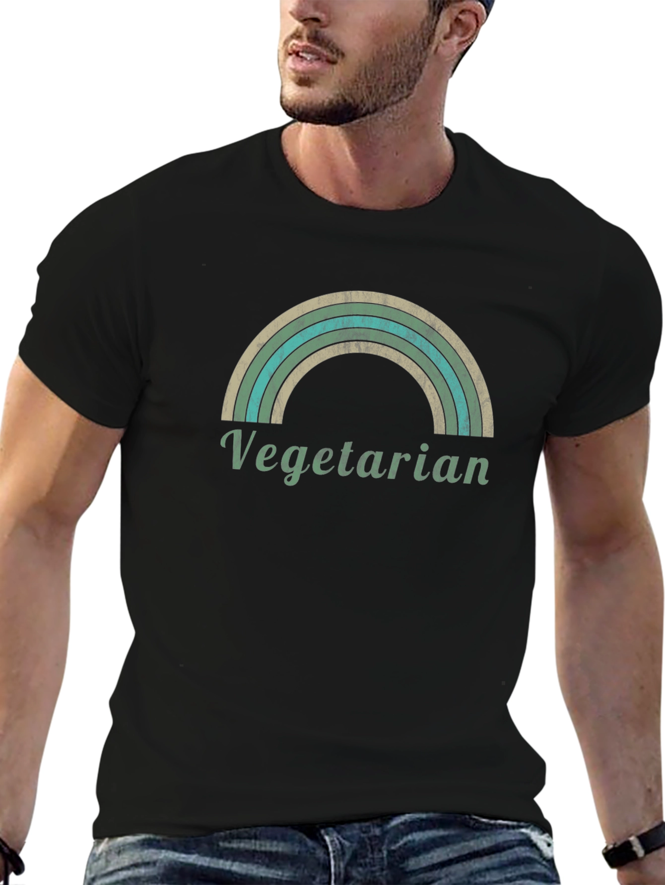 Vegetarian Rainbow Graphic T-Shirt - Unisex Black Tee