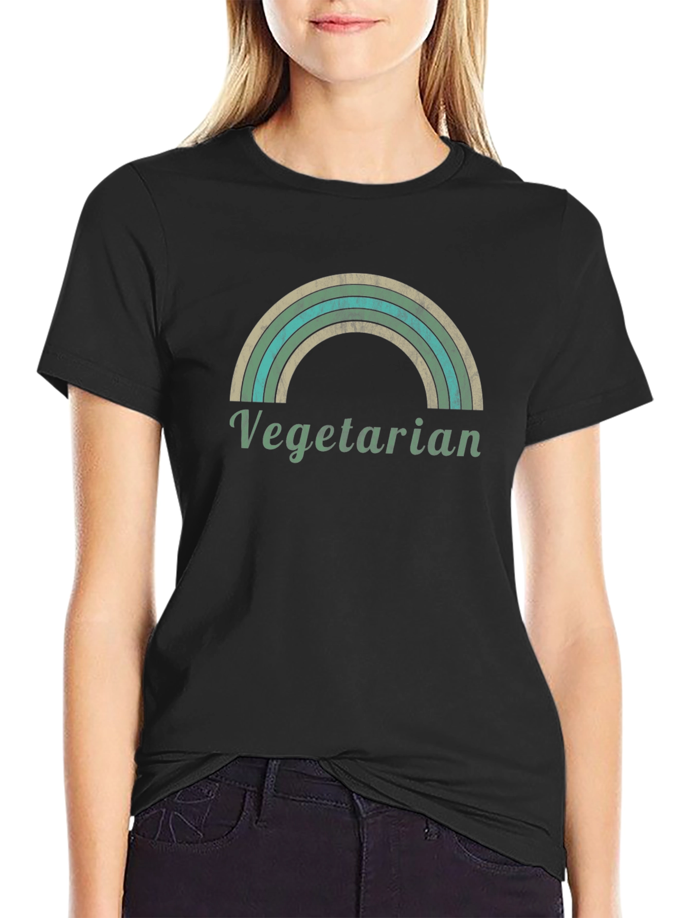 Vegetarian Rainbow Graphic T-Shirt - Unisex Black Tee