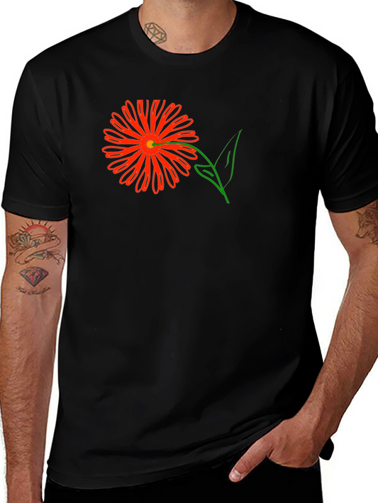 Black T-Shirt with Floral Graphic