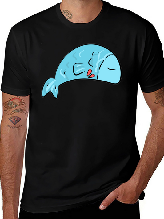 Sleeping Blue Fish Graphic Tee - Novelty T-Shirt