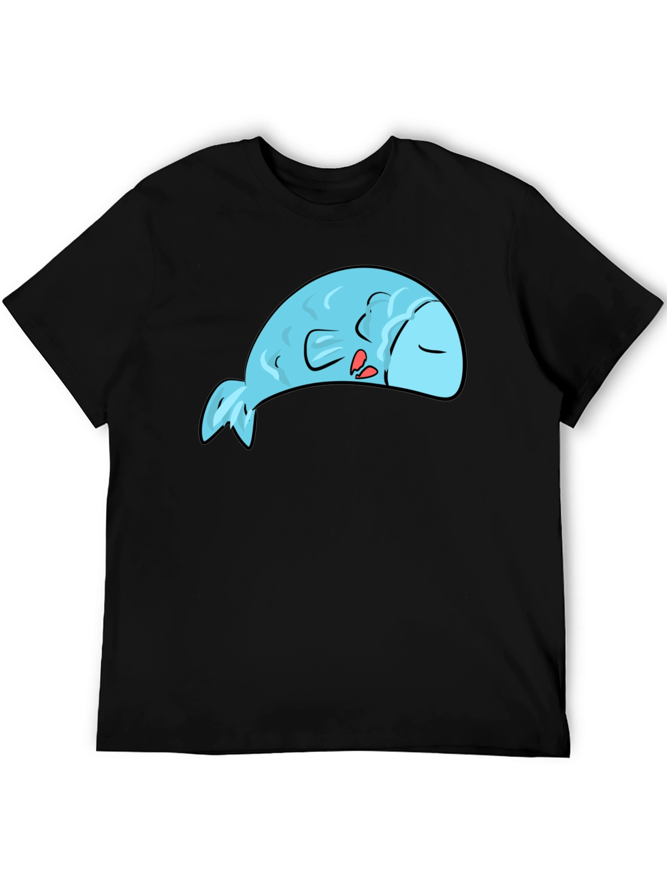 Sleeping Blue Fish Graphic Tee - Novelty T-Shirt