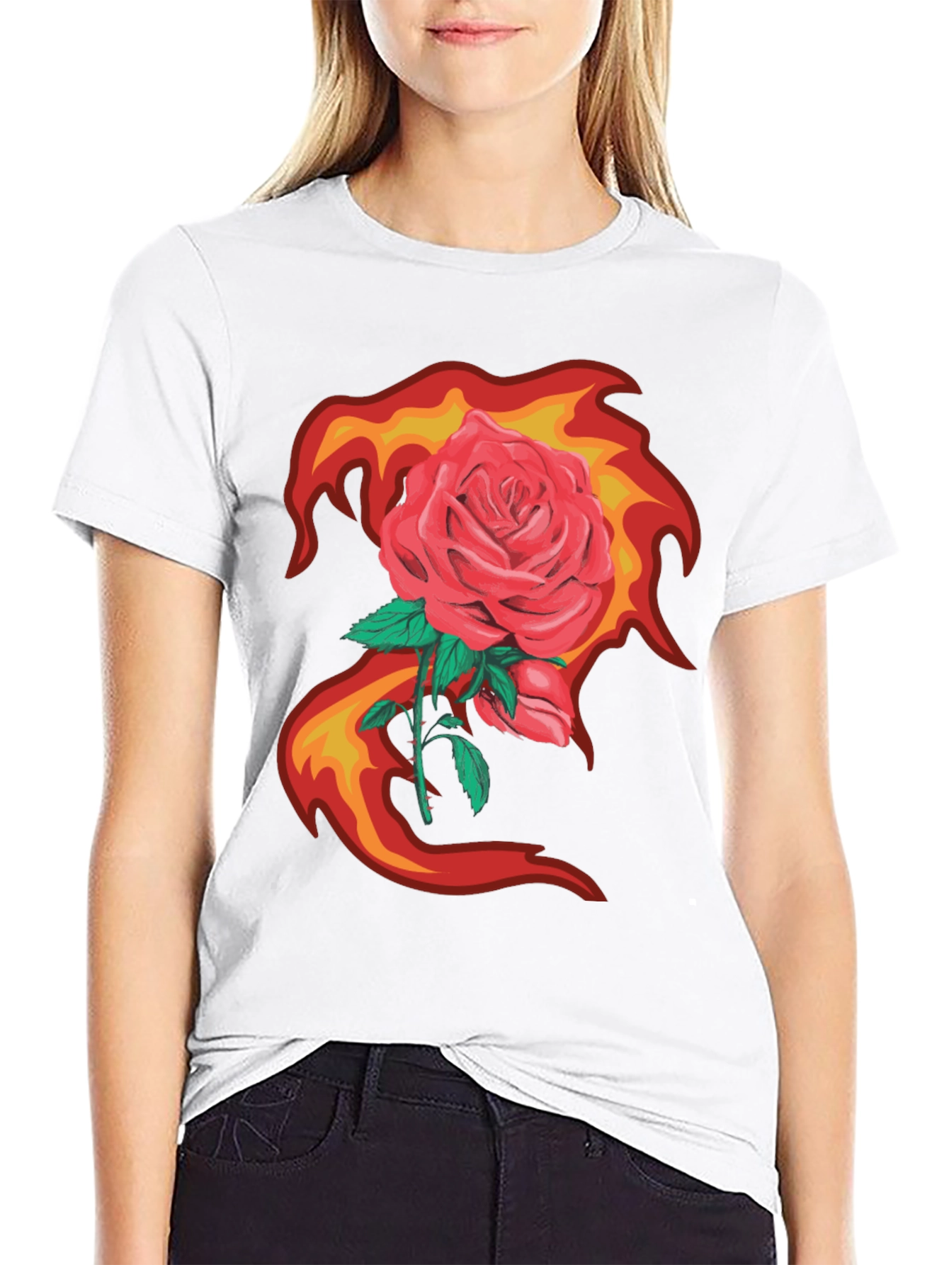 Rose in Flames Graphic Tee - Bold Streetwear