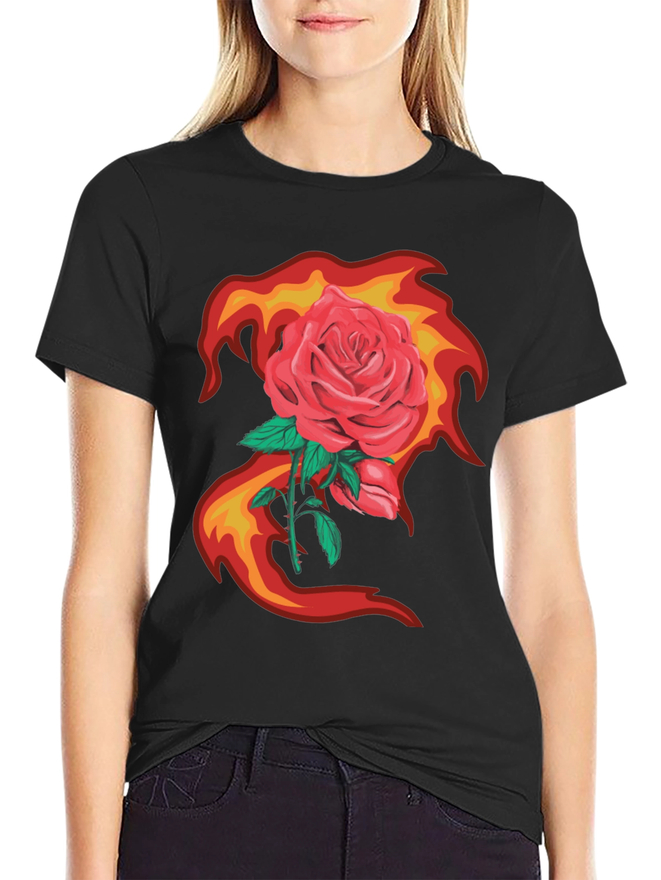 Rose in Flames Graphic Tee - Bold Streetwear