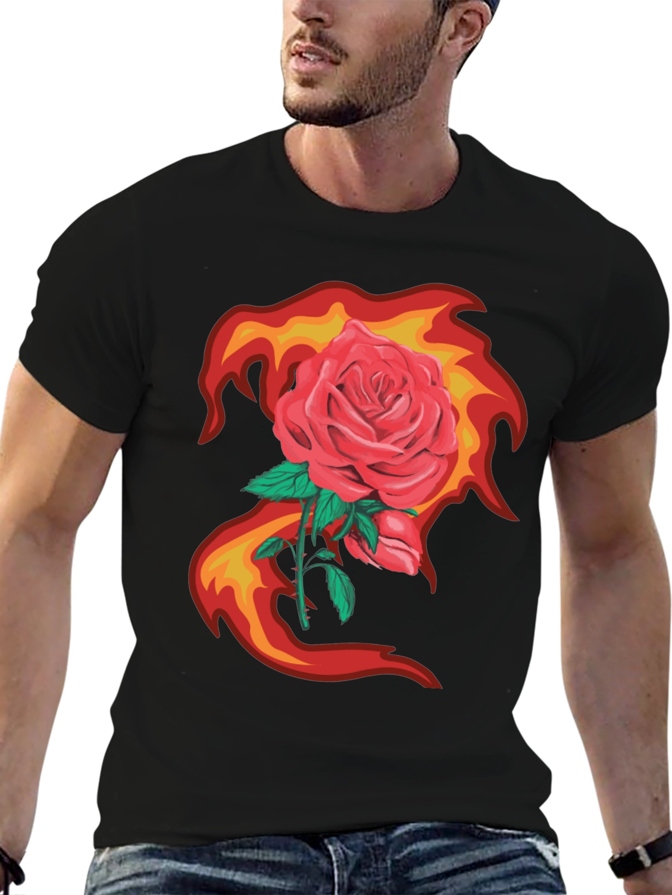 Rose in Flames Graphic Tee - Bold Streetwear