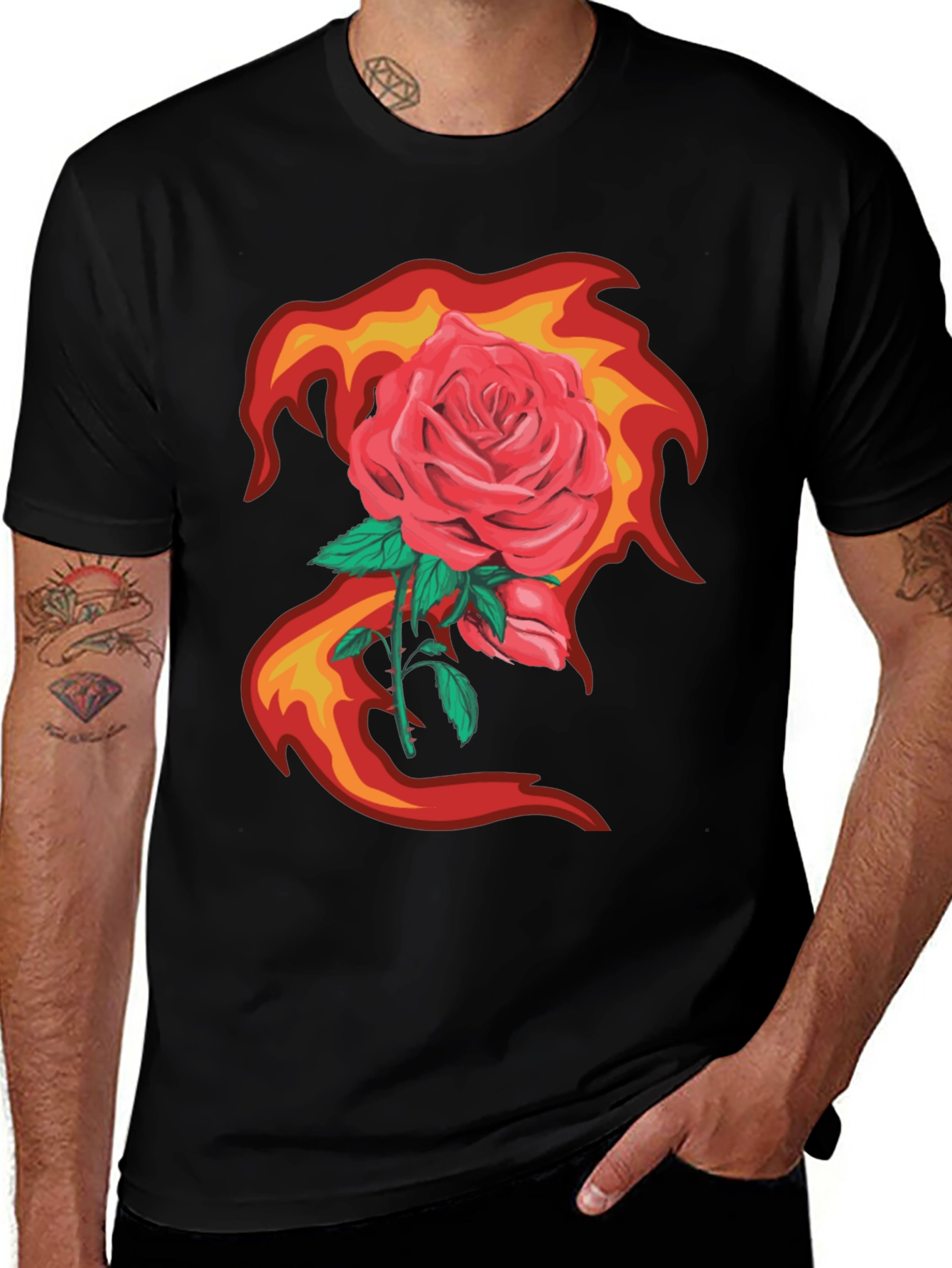 Rose in Flames Graphic Tee - Bold Streetwear