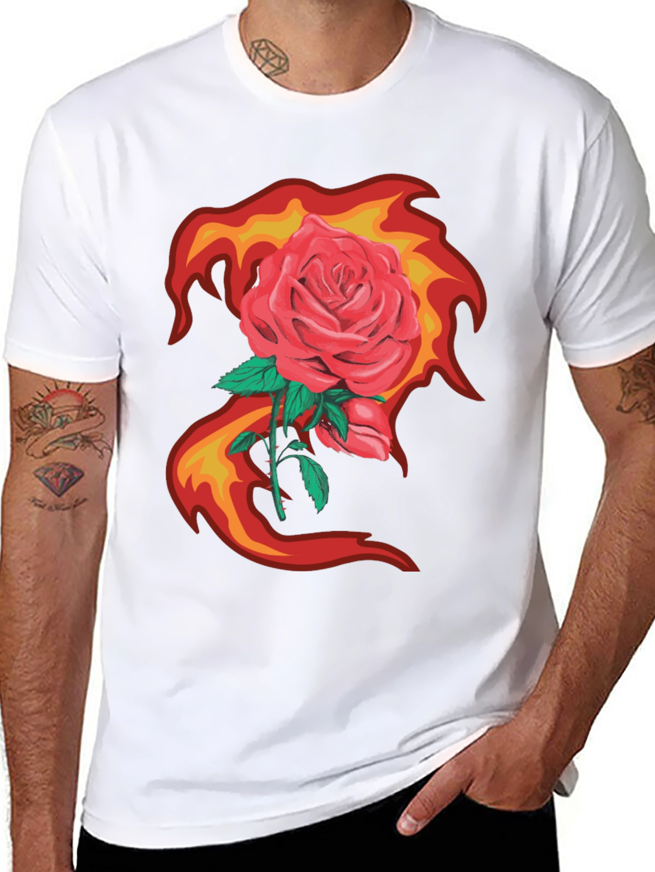 Rose in Flames Graphic Tee - Bold Streetwear