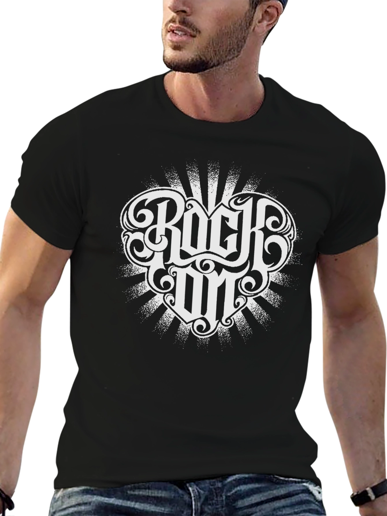 Rock On Black T-Shirt with White Graphic