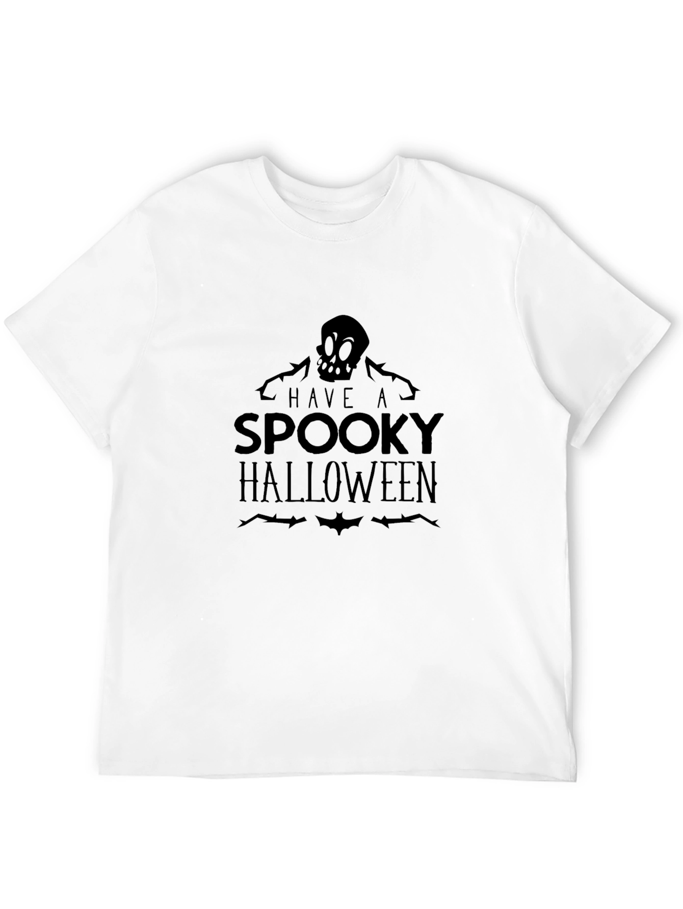 Spooky Halloween Graphic Tee - Skull and Bats