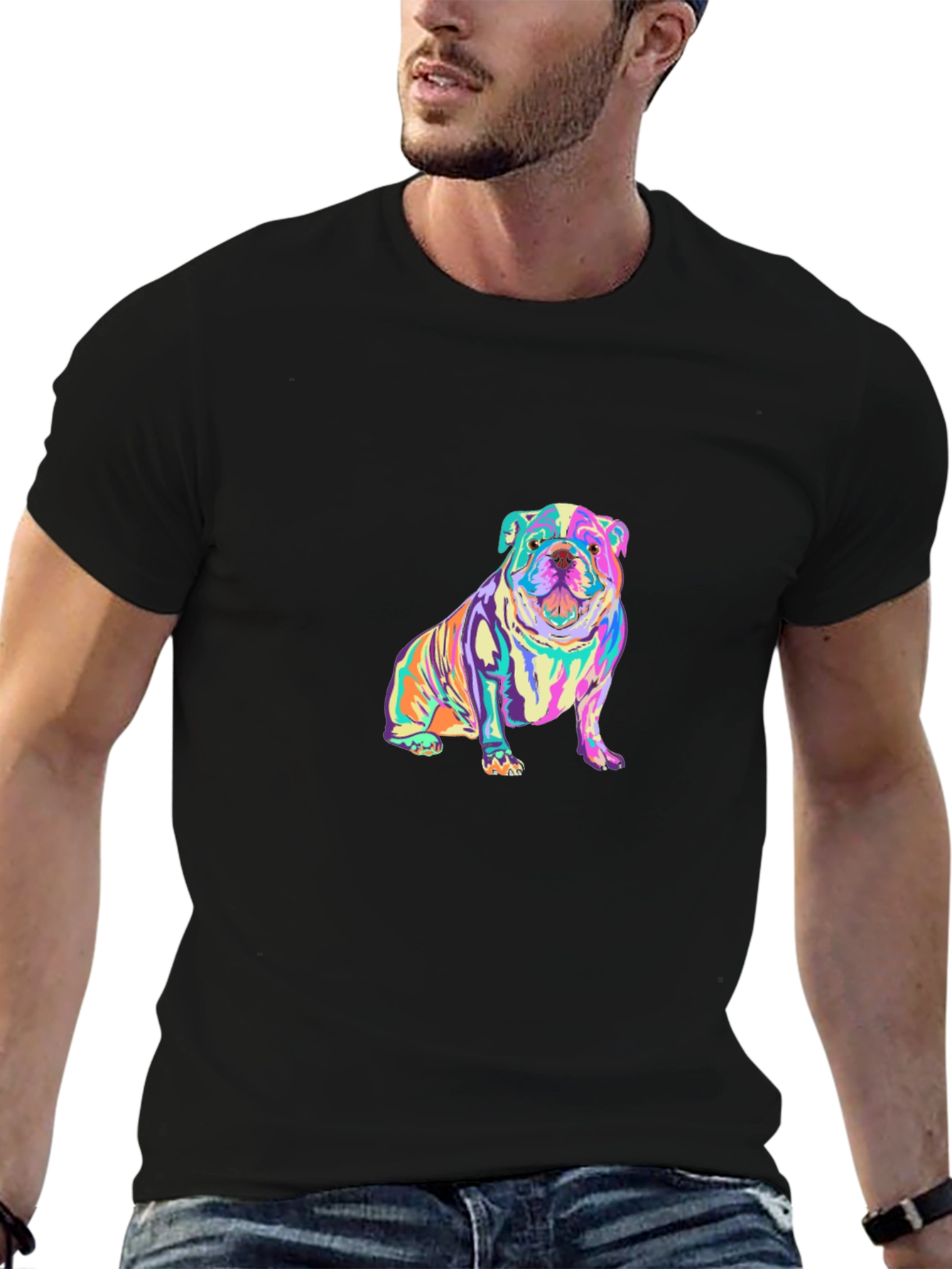 Colorful Bulldog Graphic T-Shirt