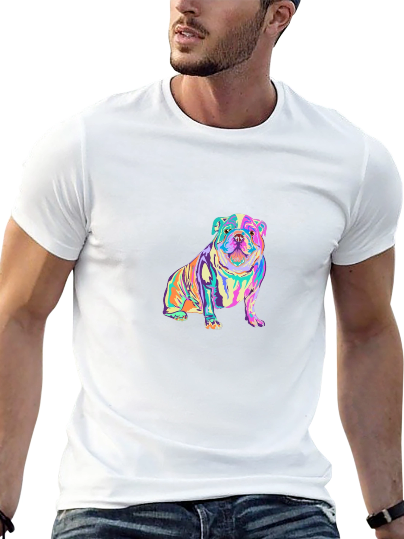 Colorful Bulldog Graphic T-Shirt