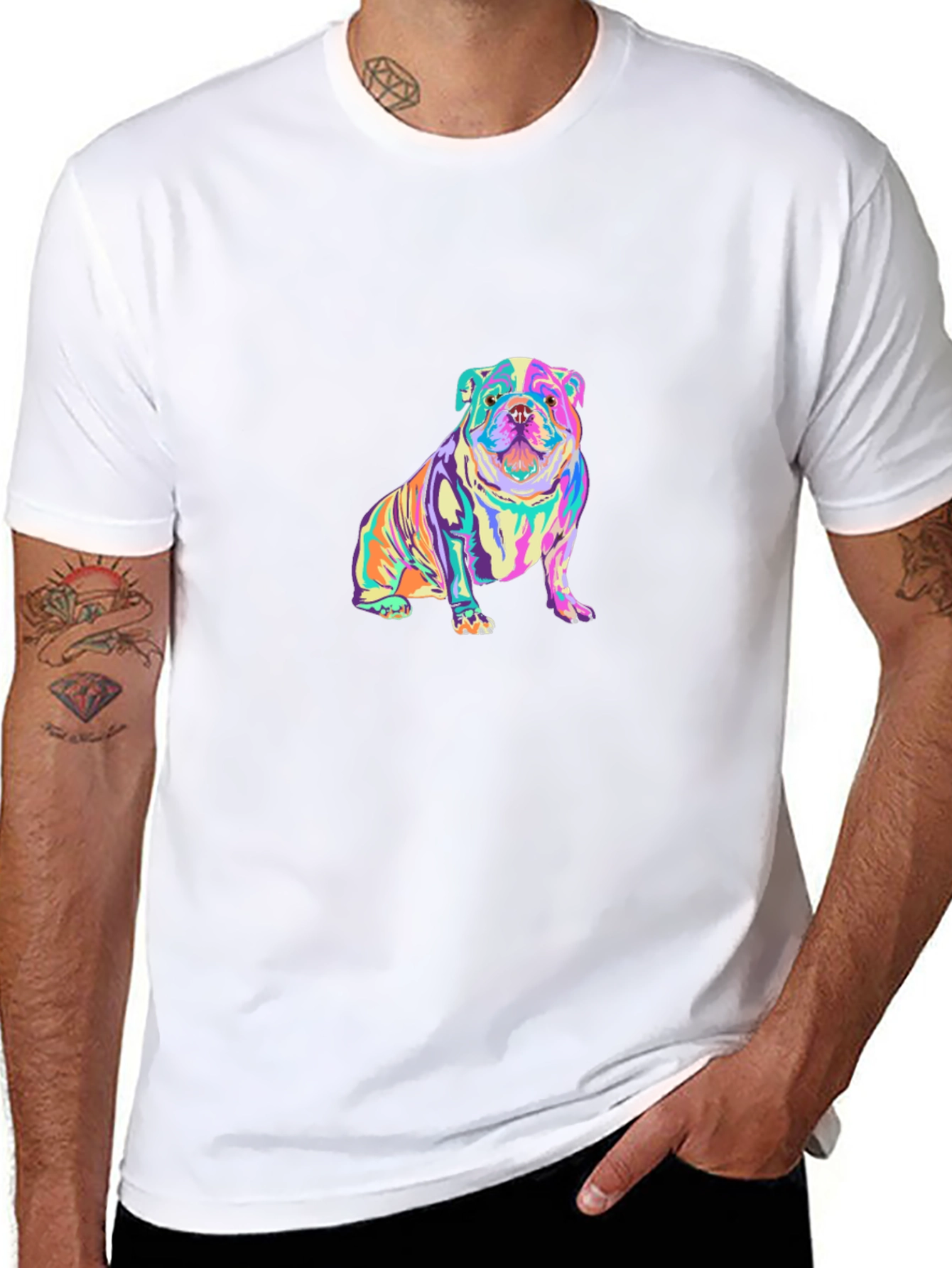 Colorful Bulldog Graphic T-Shirt