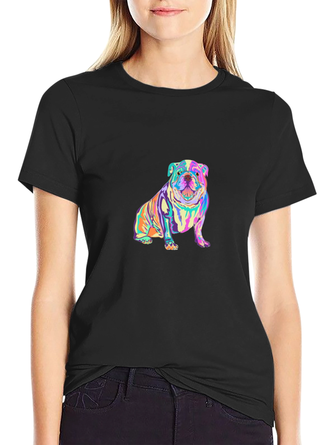 Colorful Bulldog Graphic T-Shirt
