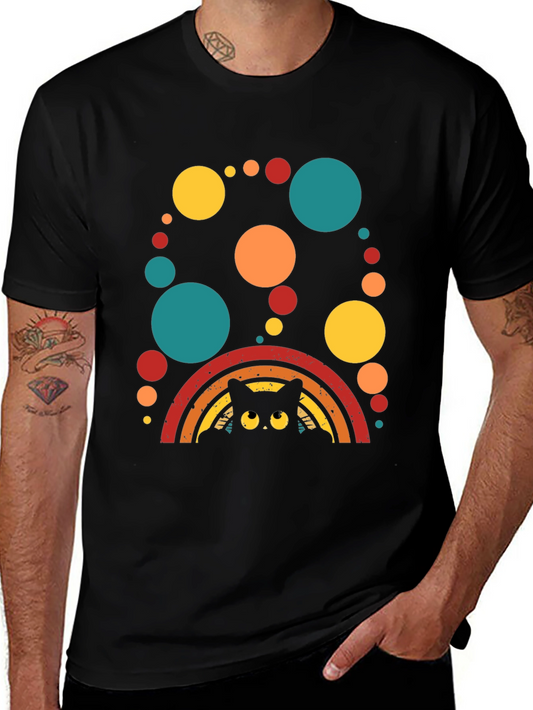 Retro Cat Rainbow T-Shirt - Vintage Style Tee