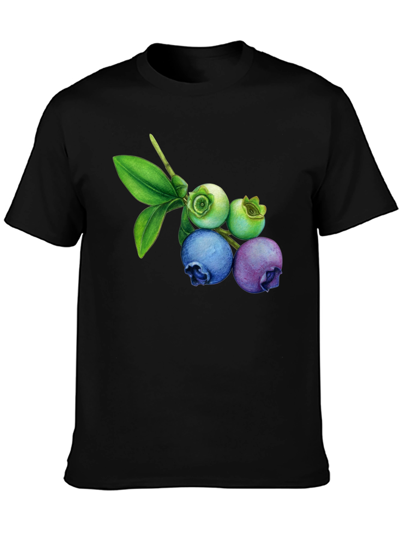 Blueberry Botanical Print Black T-Shirt