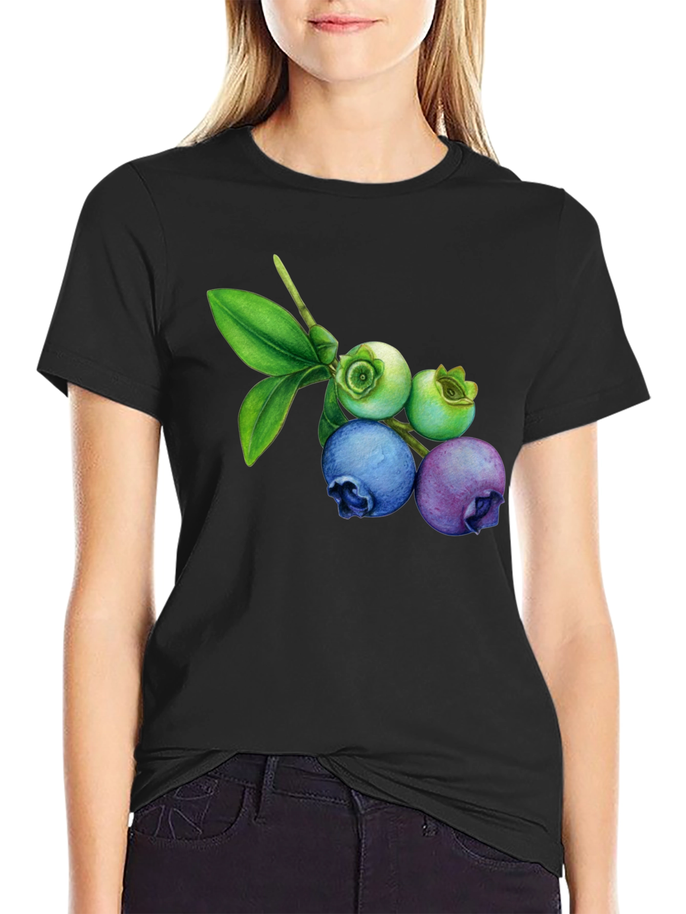 Blueberry Botanical Print Black T-Shirt