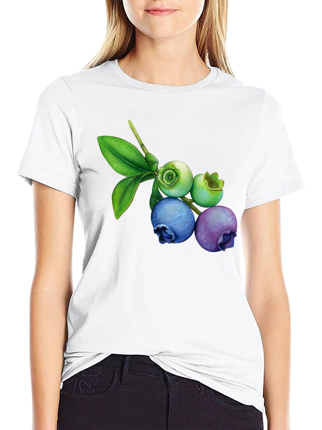 Blueberry Botanical Print Black T-Shirt