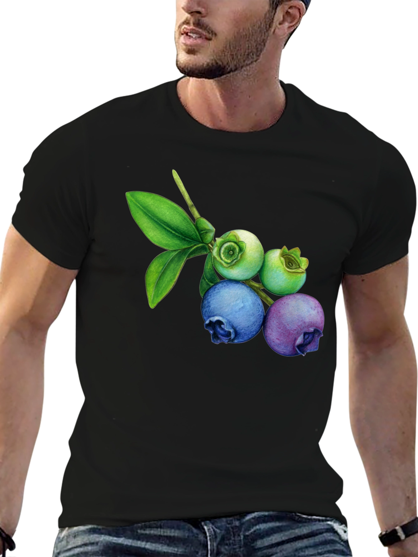 Blueberry Botanical Print Black T-Shirt