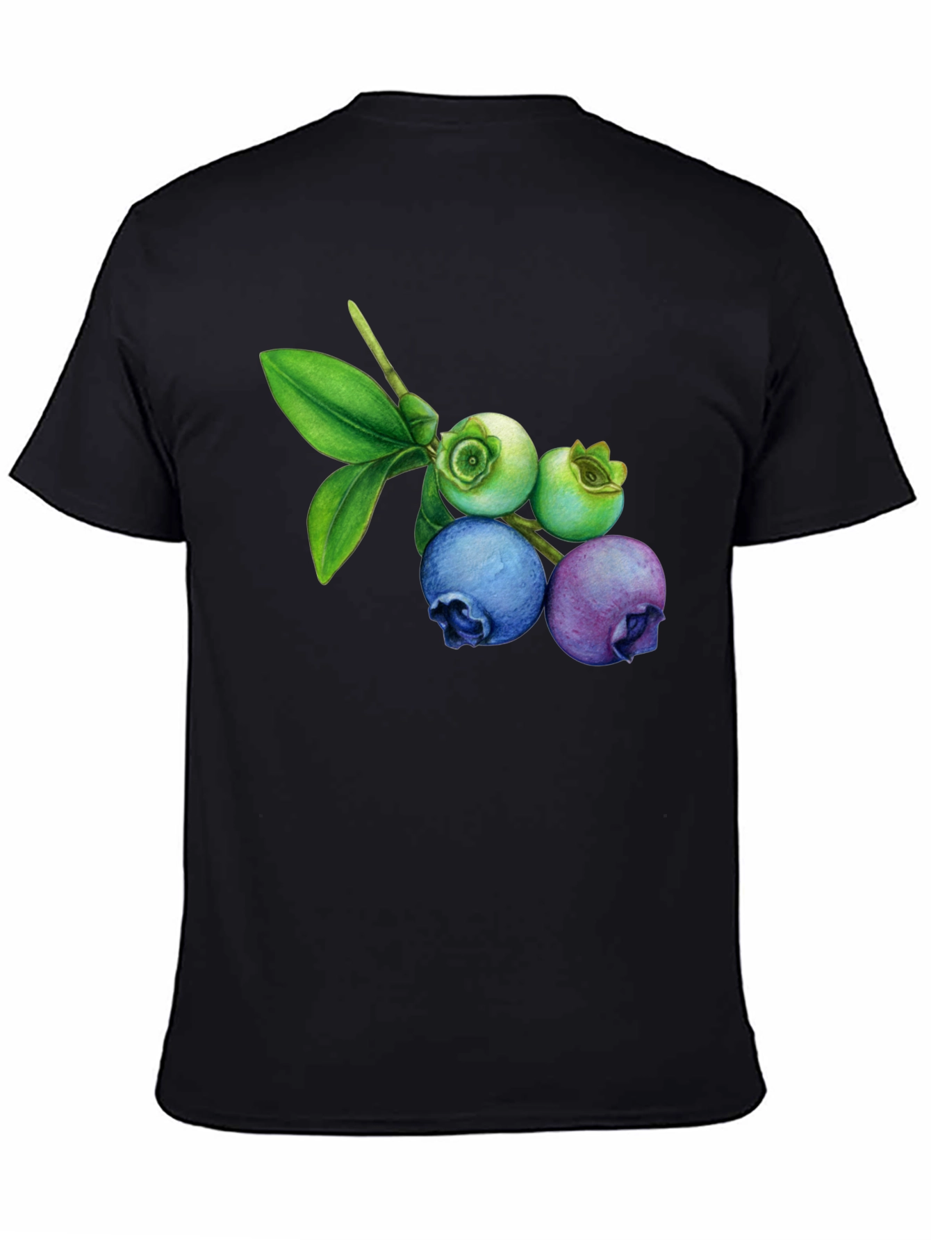 Blueberry Botanical Print Black T-Shirt
