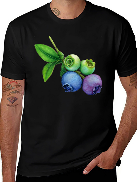 Blueberry Botanical Print Black T-Shirt