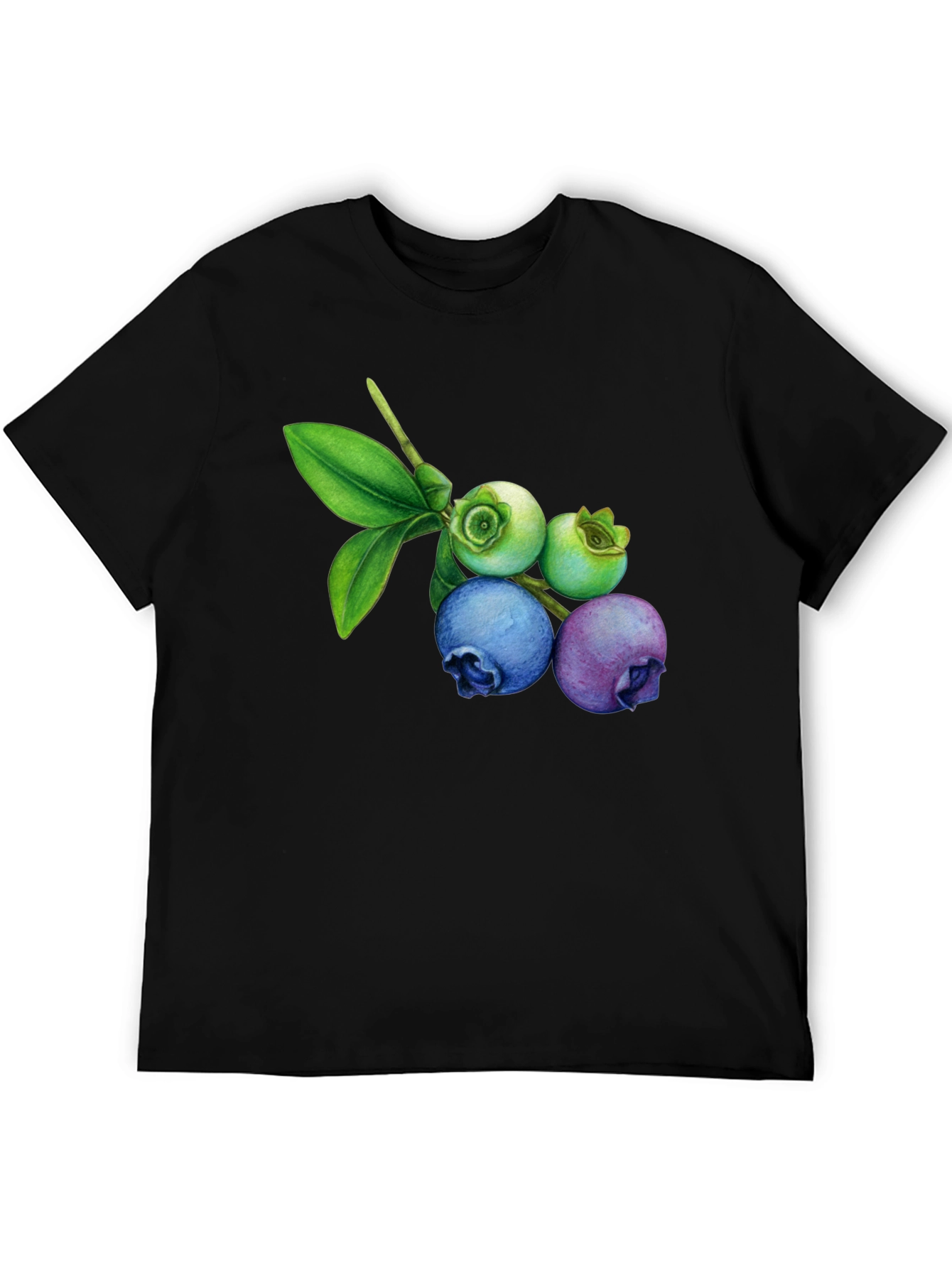 Blueberry Botanical Print Black T-Shirt