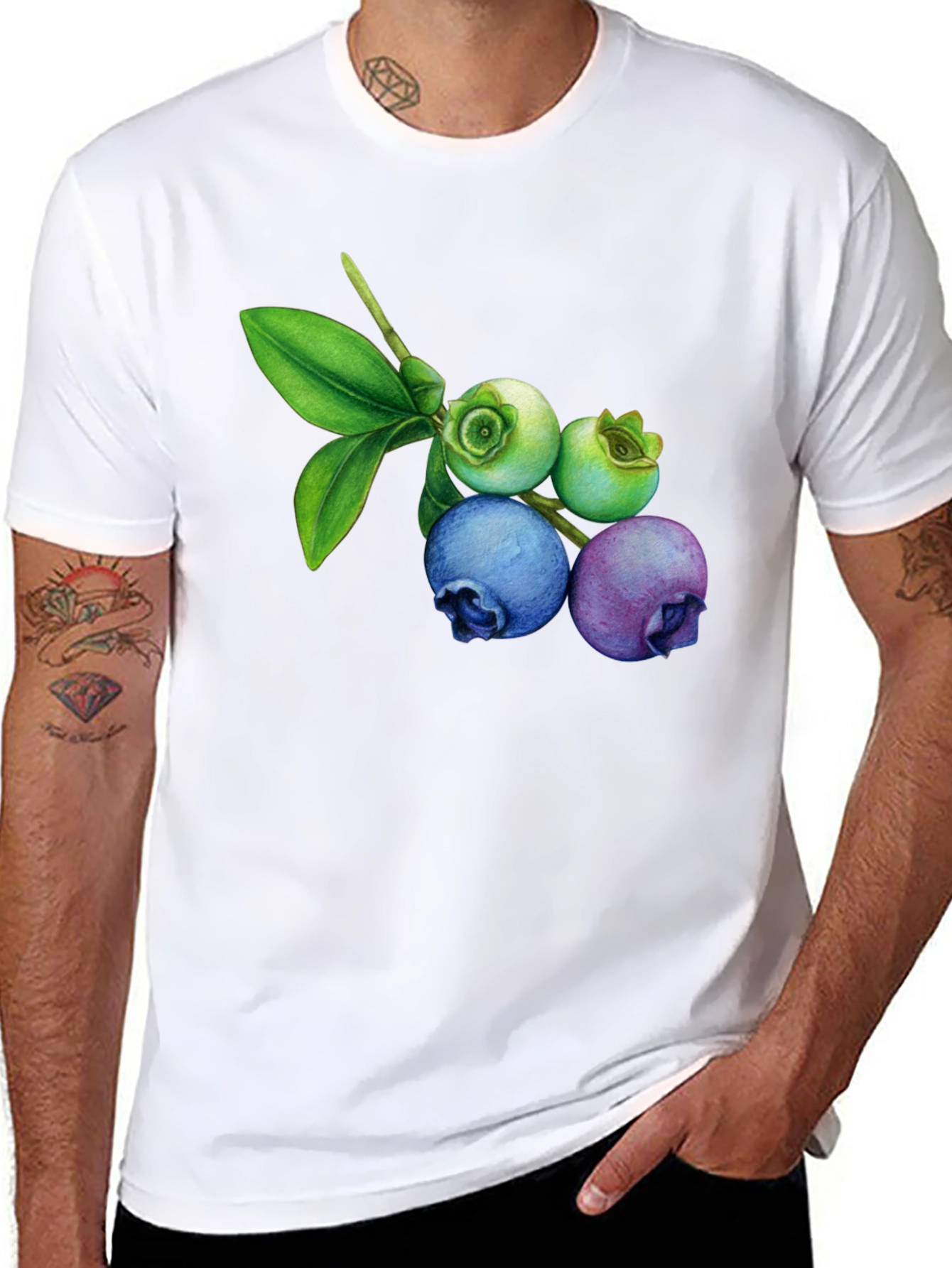 Blueberry Botanical Print Black T-Shirt