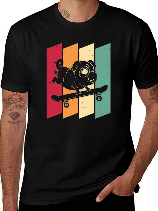 Skateboarding Pug Graphic Tee - Cool Retro Style