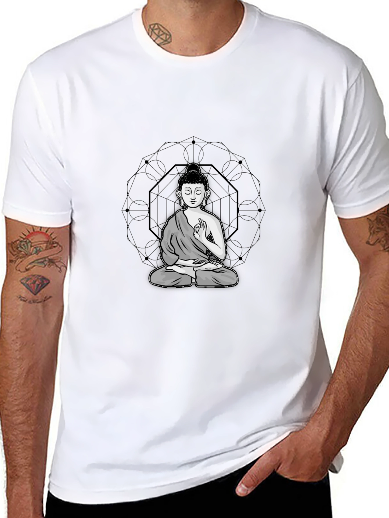 Buddha Graphic Tee - Black Cotton Blend