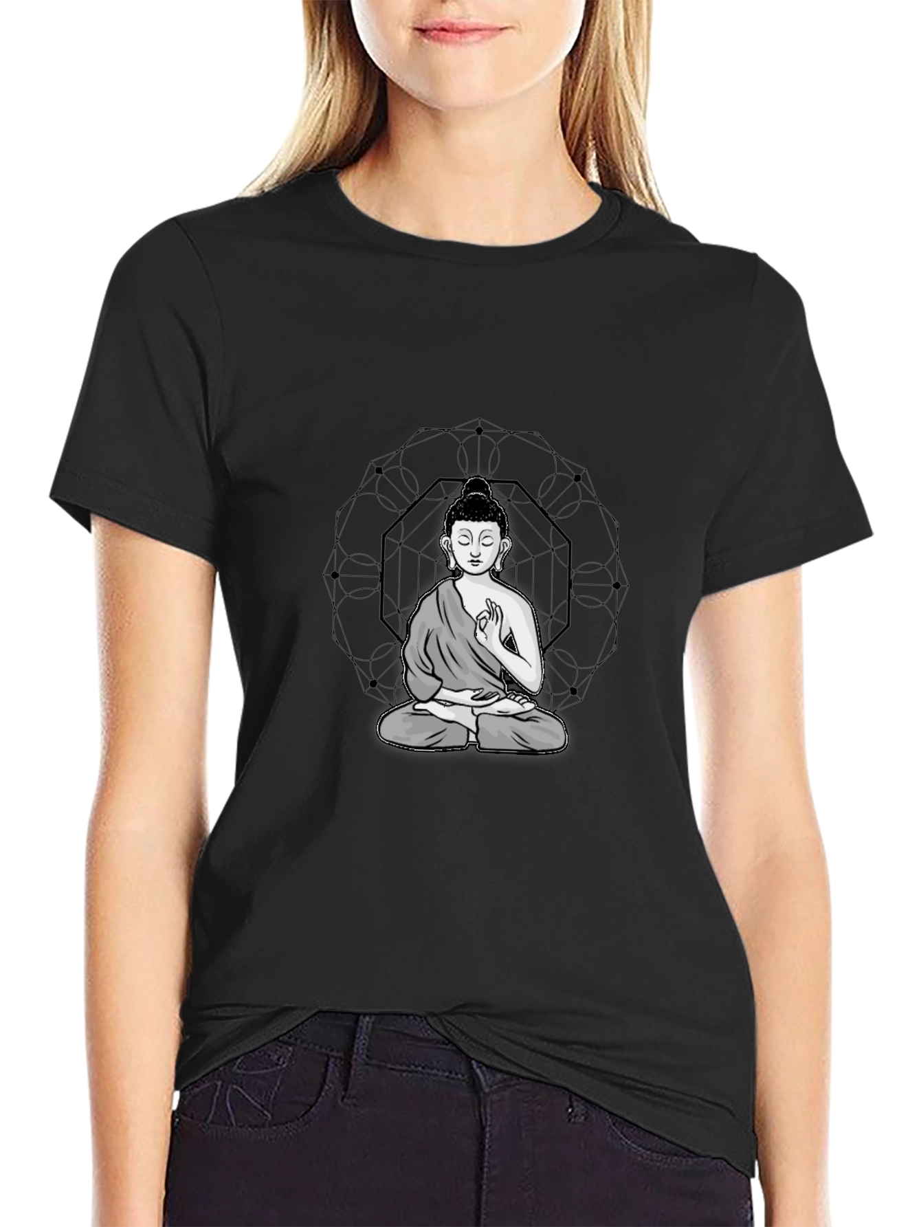 Buddha Graphic Tee - Black Cotton Blend