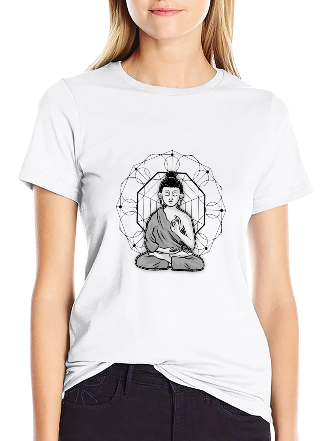 Buddha Graphic Tee - Black Cotton Blend