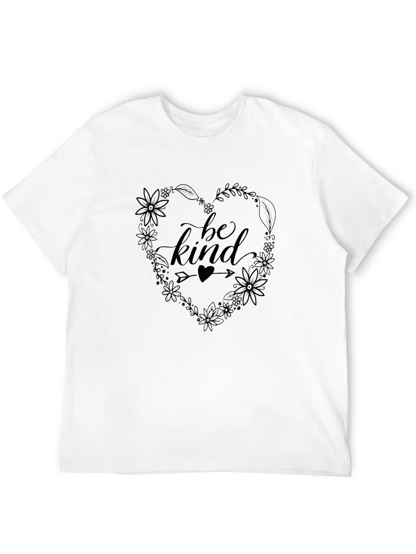 Be Kind Floral Heart Graphic Tee - Black
