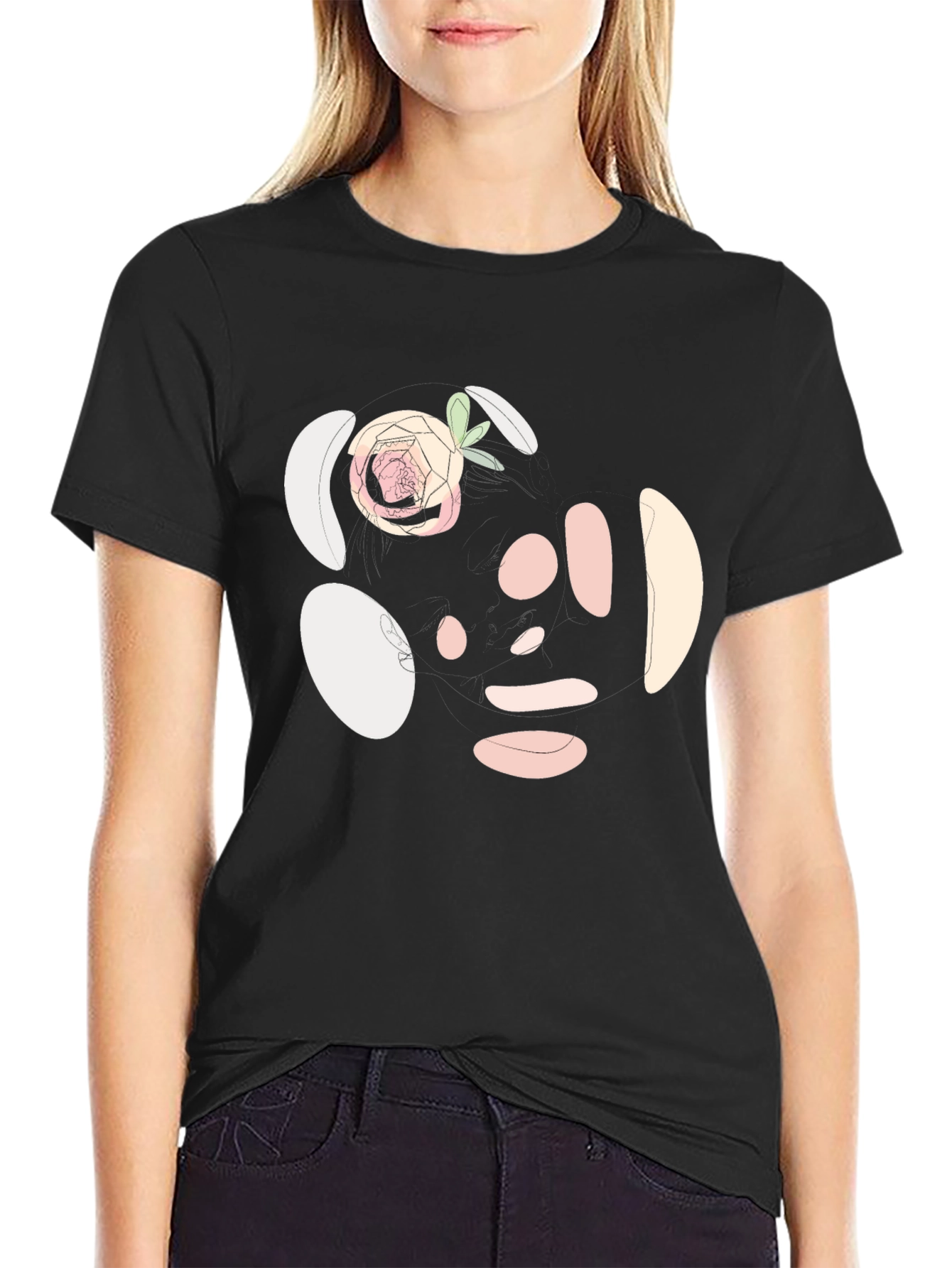 Abstract Rose Print Black T-Shirt