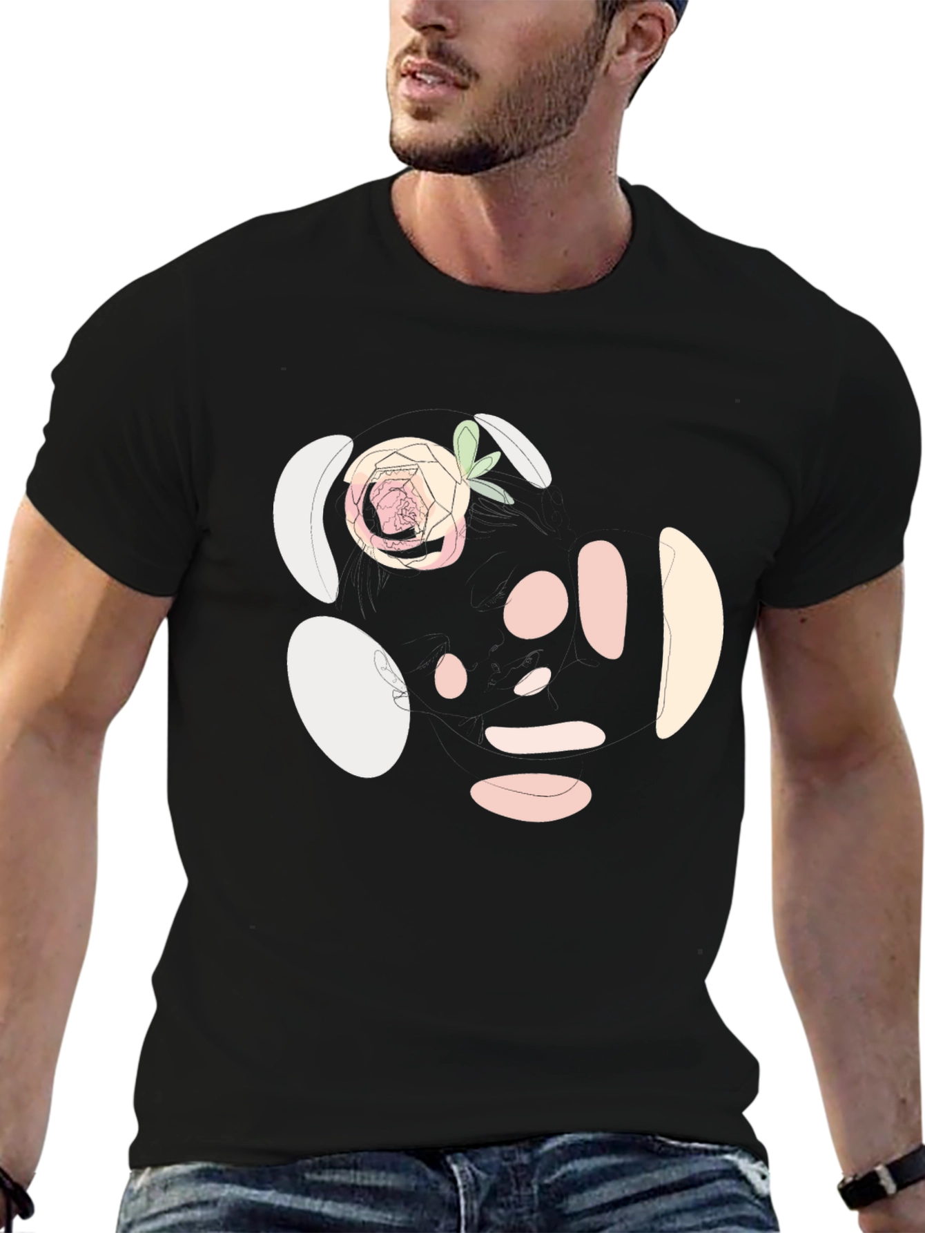 Abstract Rose Print Black T-Shirt