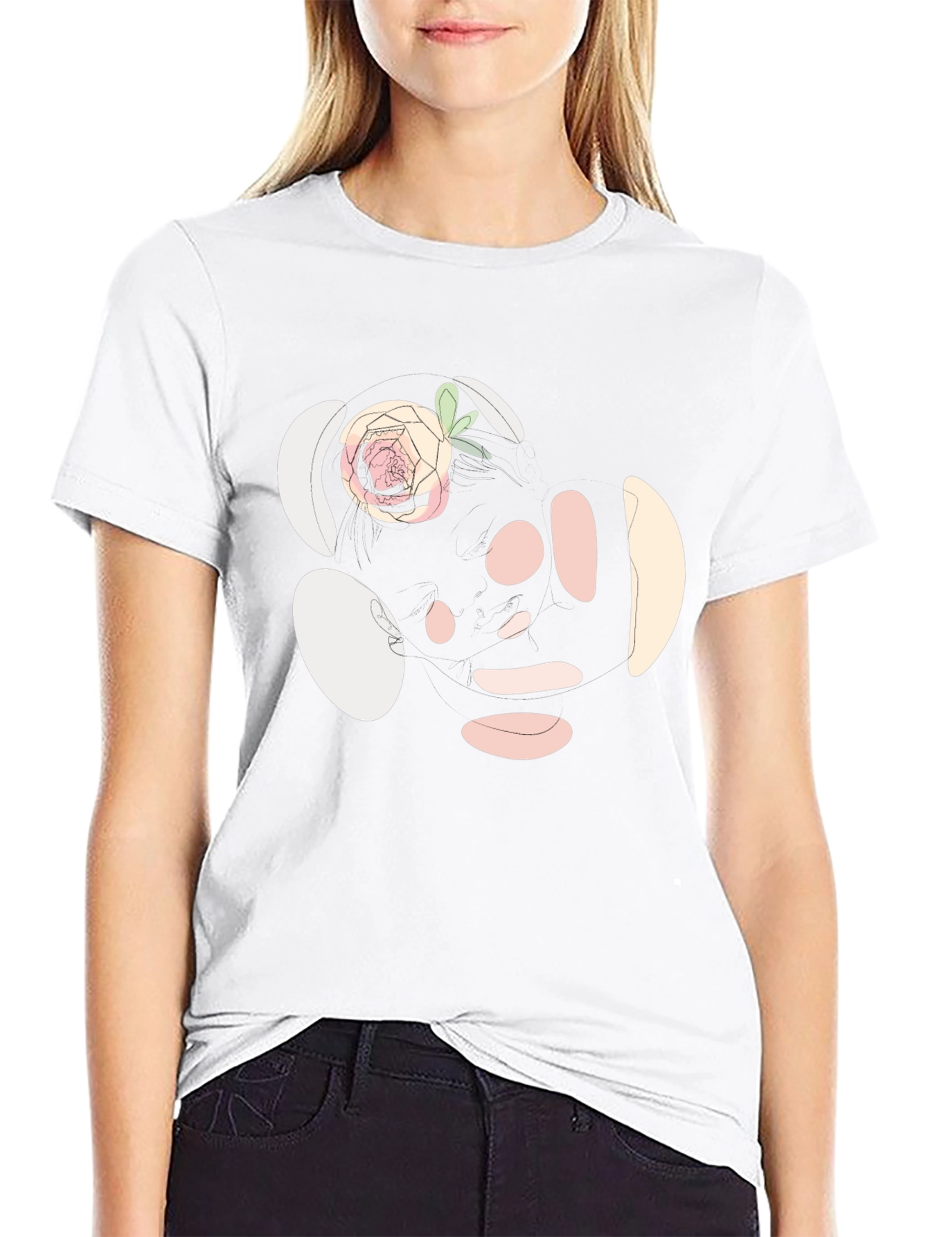 Abstract Rose Print Black T-Shirt