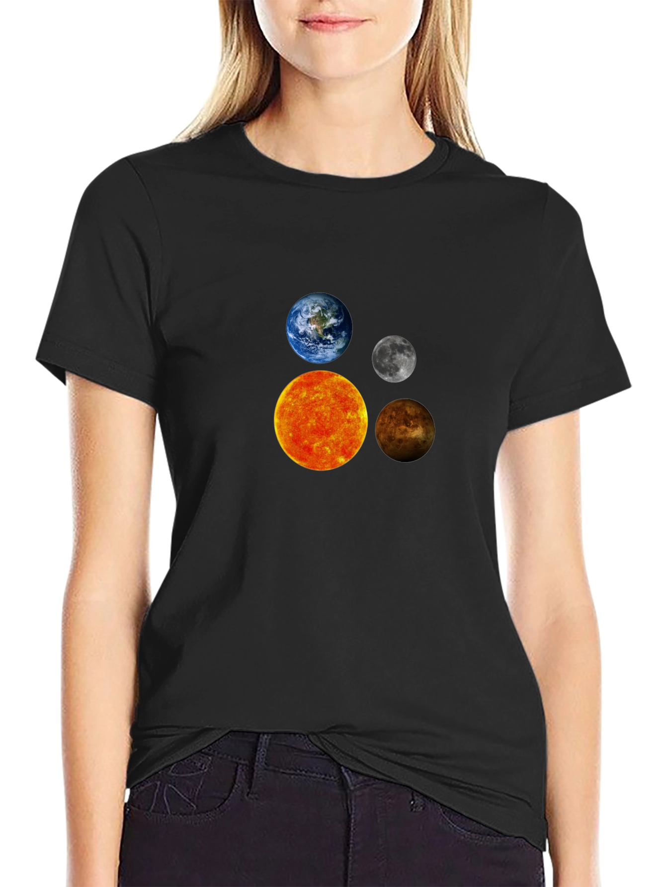 Solar System Planets Graphic Black T-Shirt