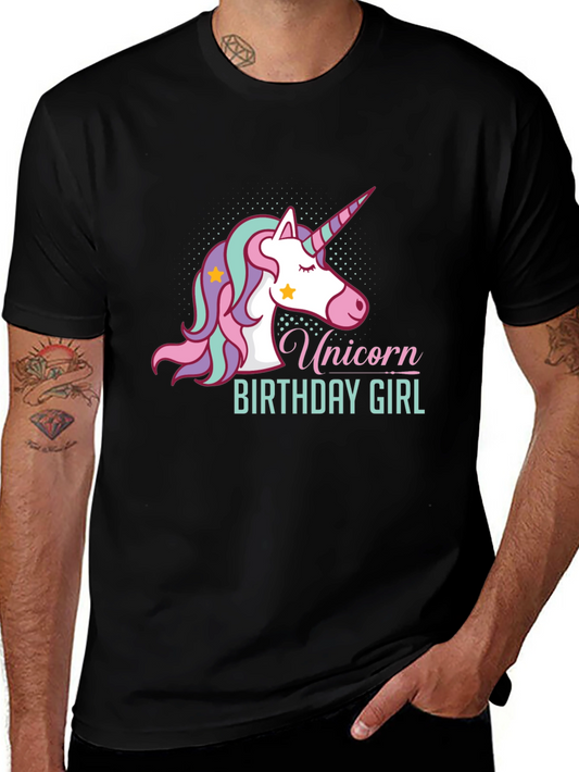 Unicorn Birthday Girl Black T-Shirt