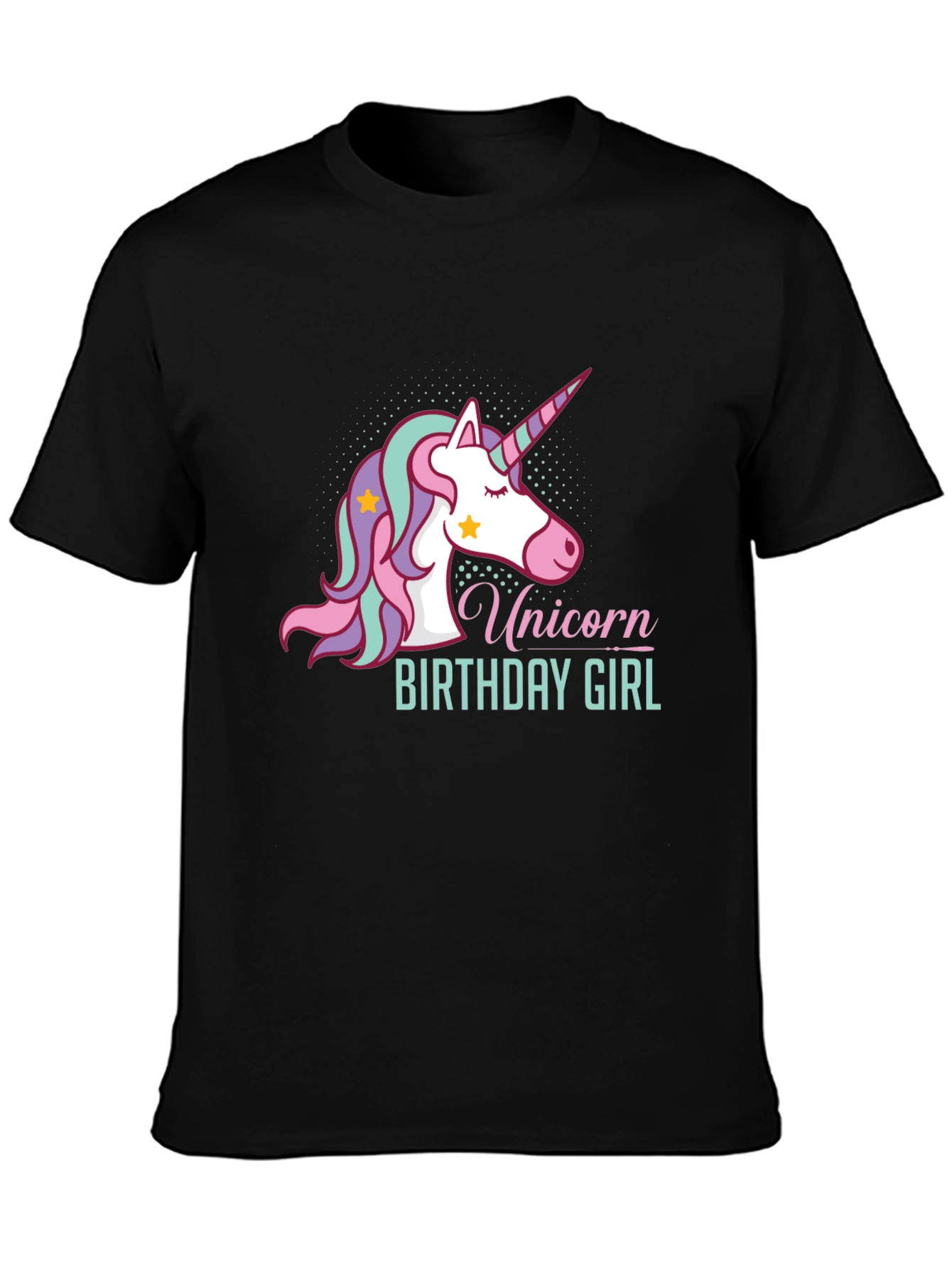 Unicorn Birthday Girl Black T-Shirt
