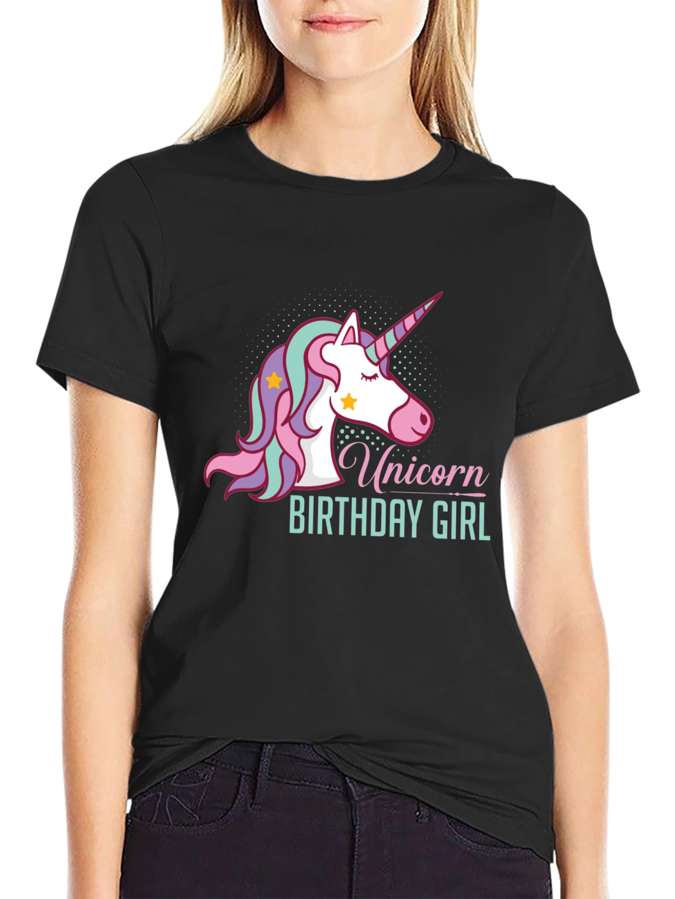 Unicorn Birthday Girl Black T-Shirt