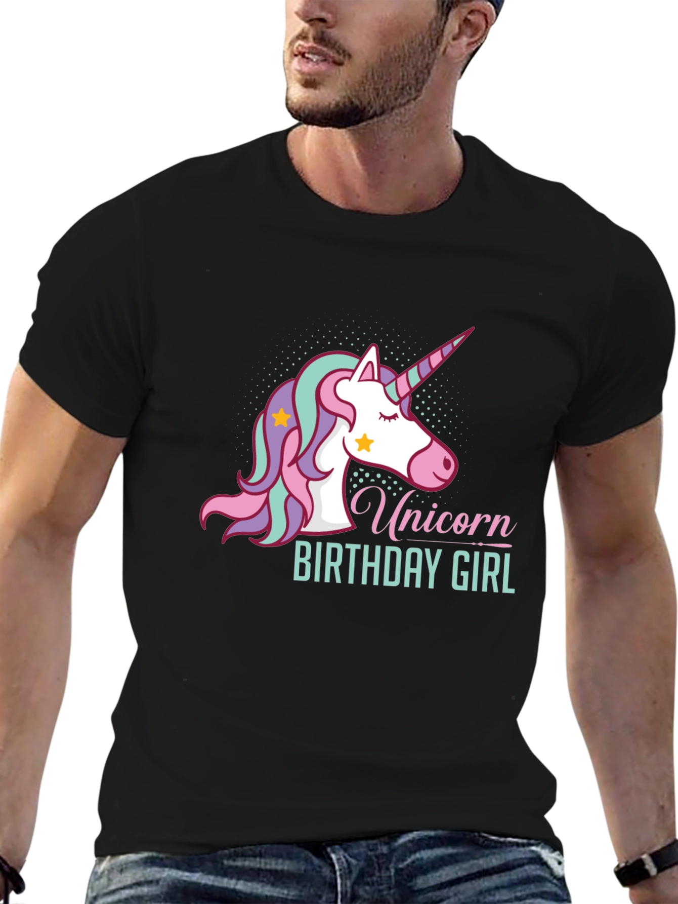 Unicorn Birthday Girl Black T-Shirt