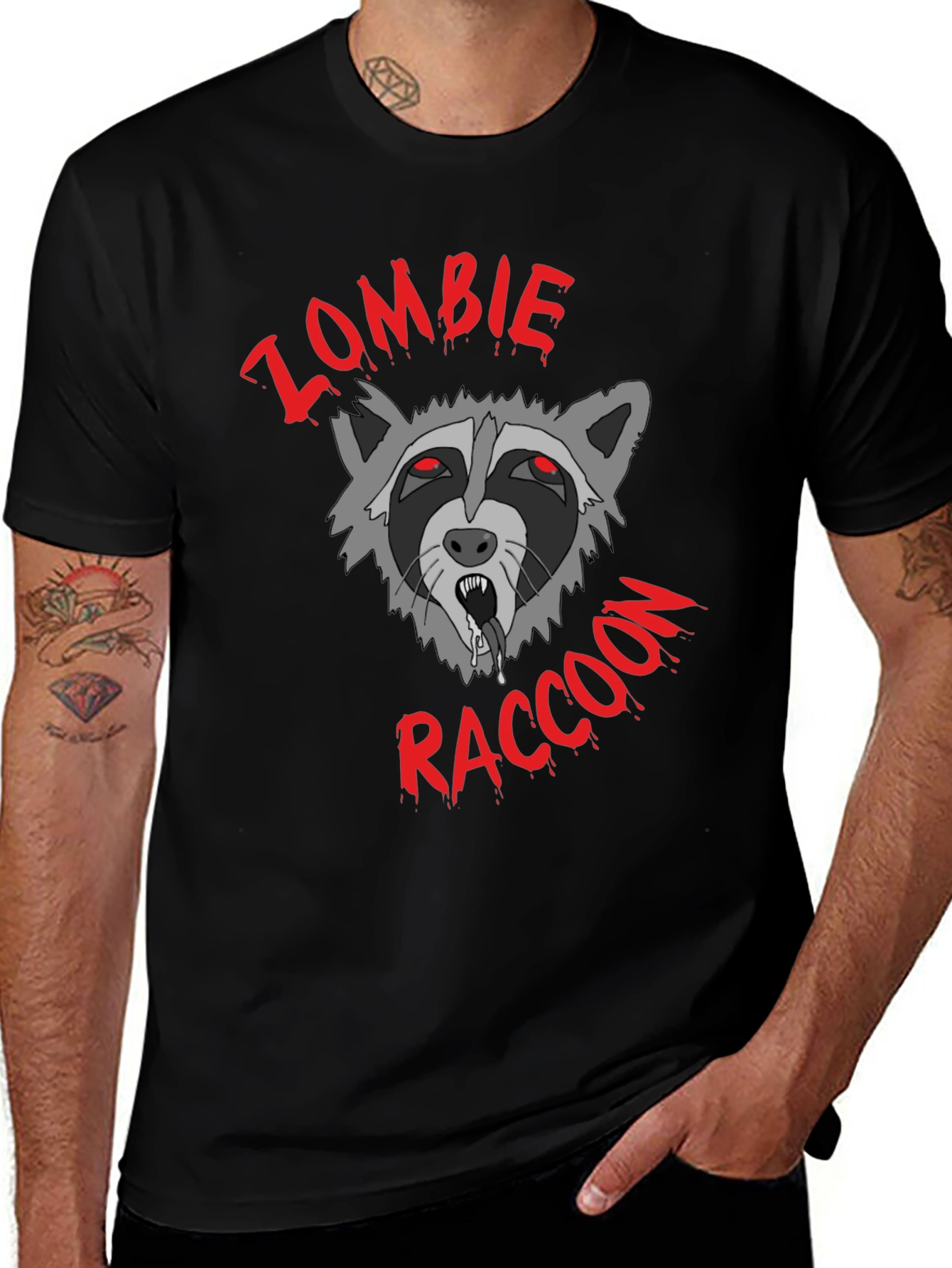 Zombie Raccoon Graphic T-Shirt - Black Cotton Tee