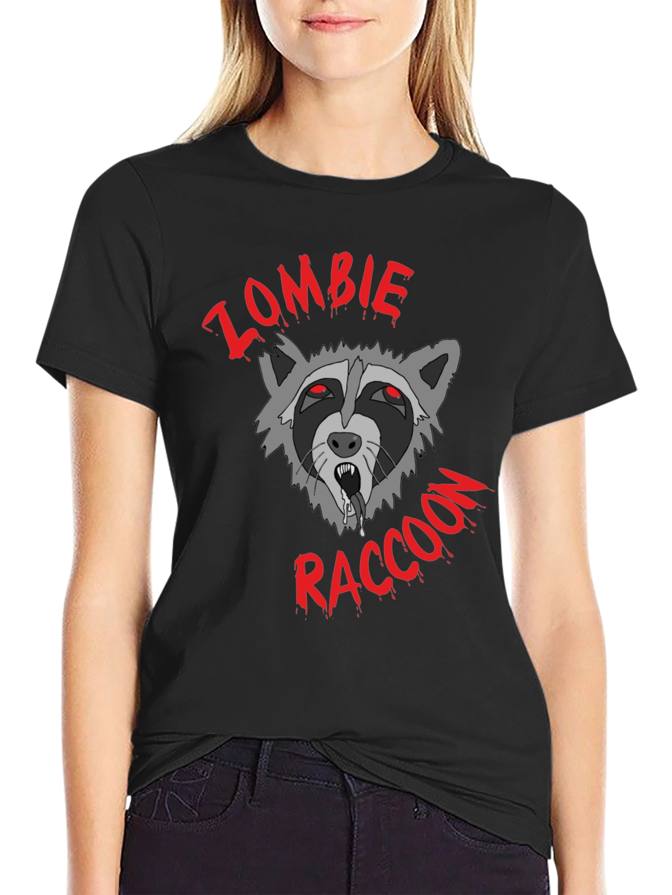 Zombie Raccoon Graphic T-Shirt - Black Cotton Tee