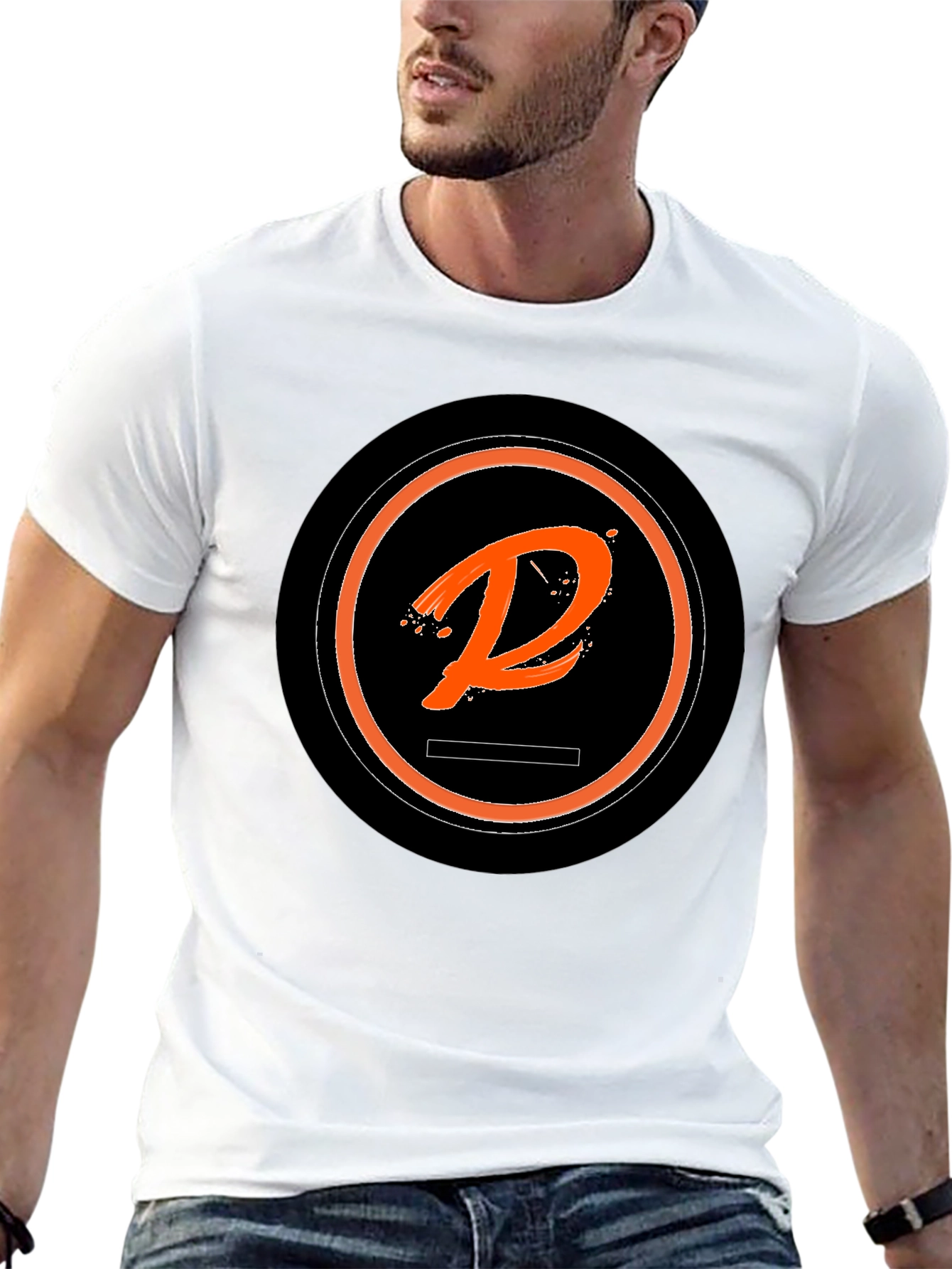 Cool Black T-Shirt with Orange Initial Logo