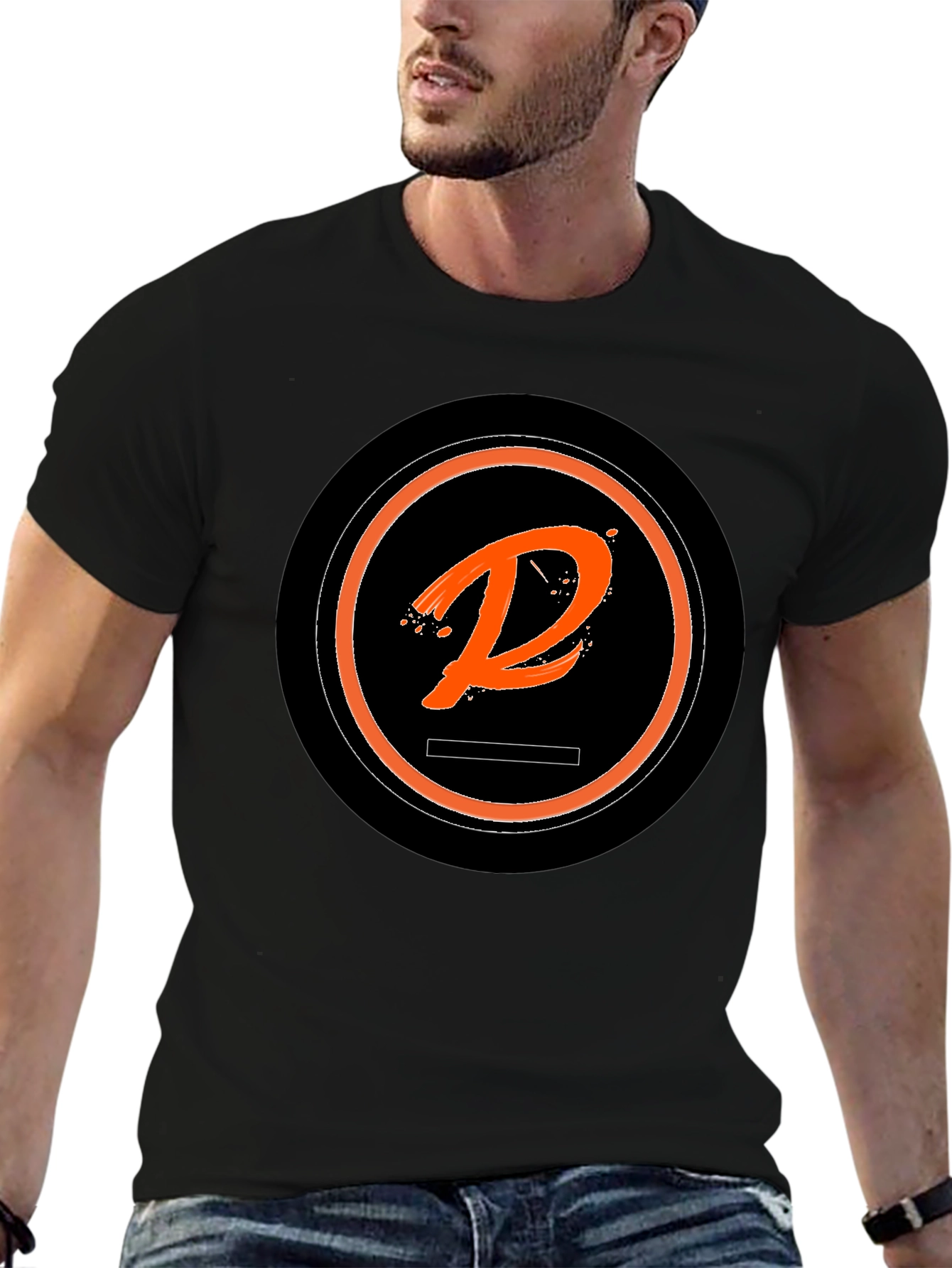 Cool Black T-Shirt with Orange Initial Logo